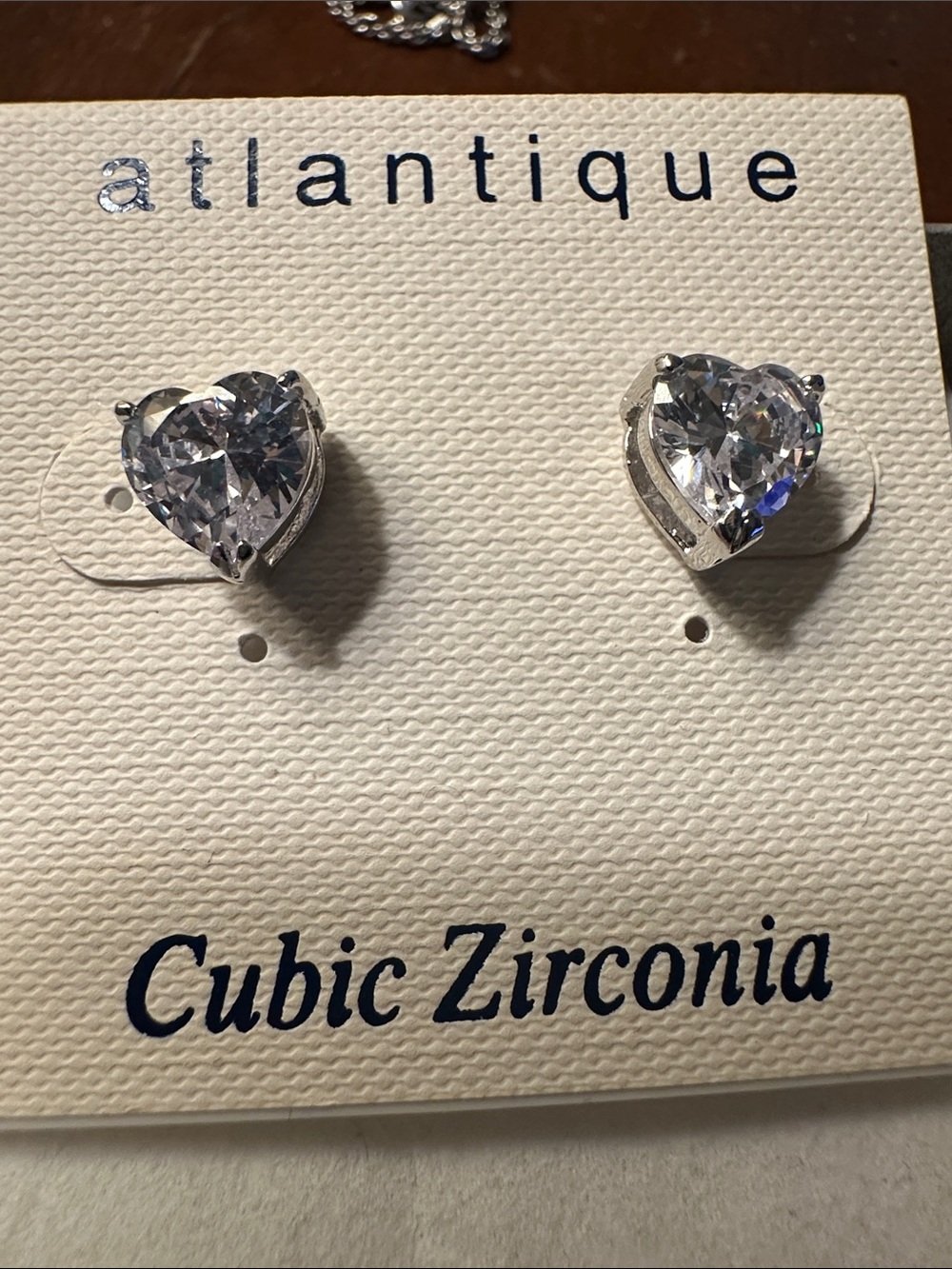 AtlantiqueClear Crystal Heart Stud cubic  zirconia Earrings in Silver-Tone